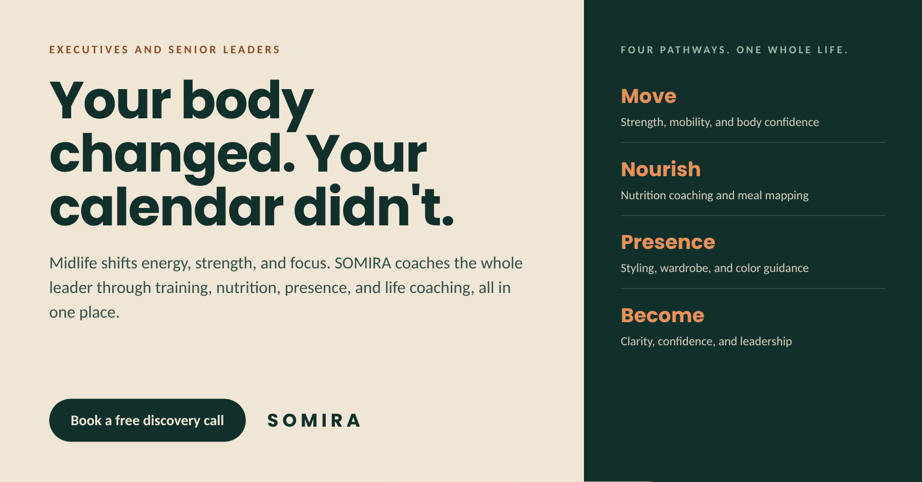 Original SOMIRA leadership advertising creative: Your body changed. Your calendar didn't.